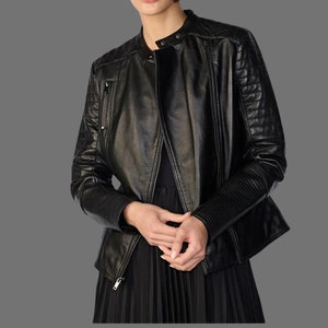 Women's Black Biker Leather Jacket – Quilted Lambskin Bomber, Western Style Streetwear, Perfect Gift for Her