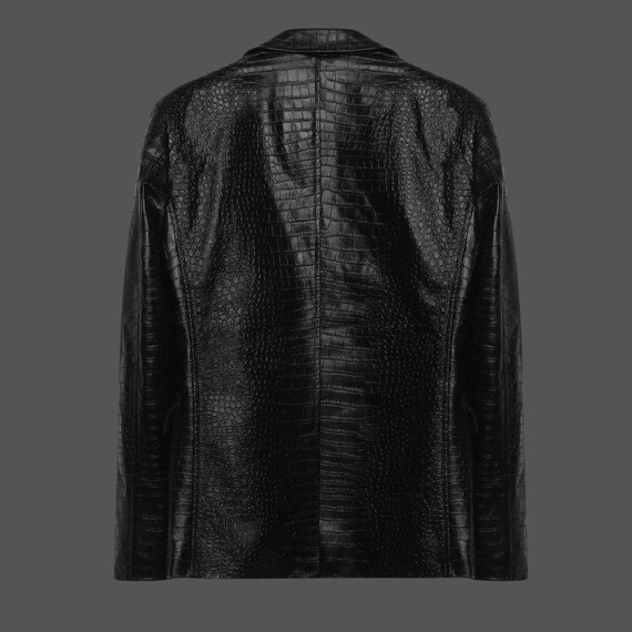 Men's Black Lambskin Leather Blazer – Croc Embossed Gothic Coat - Etsy