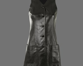 Black Long Leather Vest Women, Womens Sheepskin Vest, Sleevless Leather Jacket, Vintage Streetwear & Outerwear Clothing, Best Gift For Her