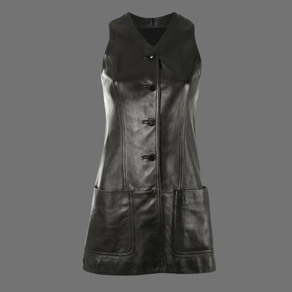 Black Long Leather Vest Women, Womens Sheepskin Vest