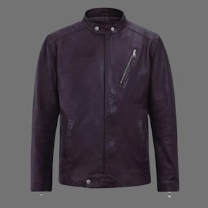 Purple Leather Jacket For Men - Handmade Biker Jacket - Men&#39;s Streetwear Jacket -  Lightweight Zip Up Jacket - Luxury Fashion Statement Wear