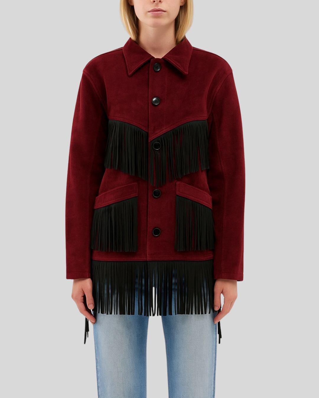 Burgundy Suede Fringe Jacket: Boho Cowgirl Western Coat