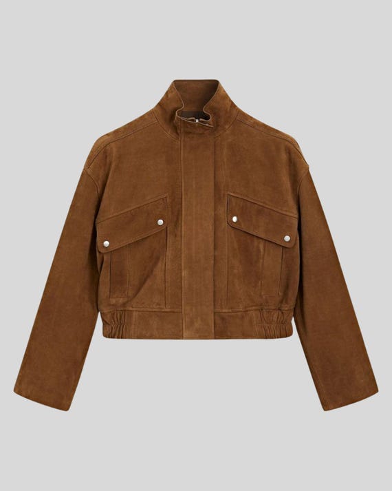 Handmade Goatskin Suede Cropped Jacket - Tan Brown Bomber