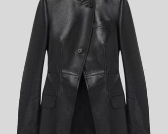 Handmade Black Leather Jacket – High Neck, Minimalist Outerwear