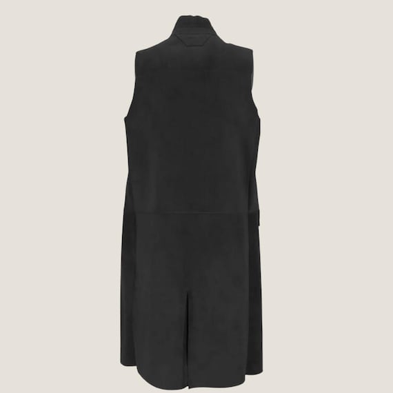 Schwarze Wildleder Lange Weste Damen Handgefertigte Ziegenleder