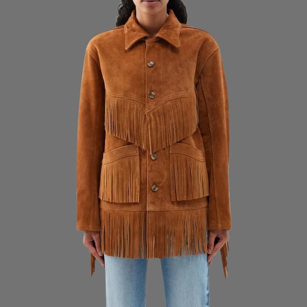 Amber Fringe Suede Gilet - Brown