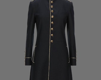 Abrigo de lana negro estilo militar, abrigo gótico para mujer