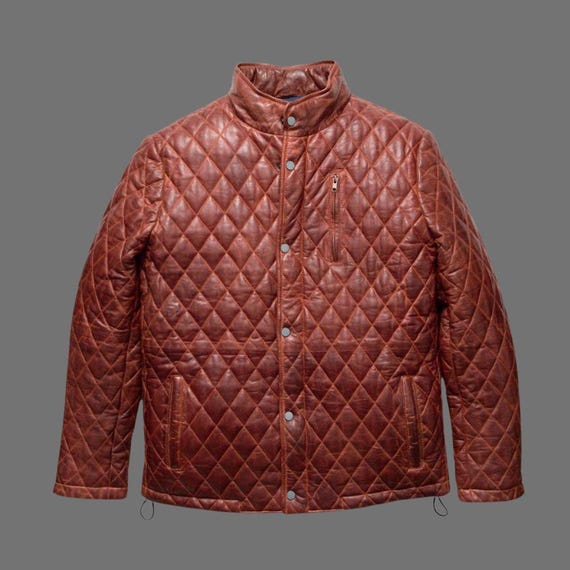 Braune gesteppte Lederjacke für Herren mit Satinfutter für - Main Image