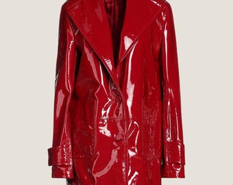Shiny Vinyl Raincoat - Handmade Double Breasted Trench Coat