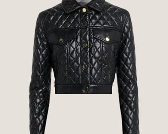 Cropped Black Leather Quilted Jacket – Women's Luxury Outerwear & Streetwear