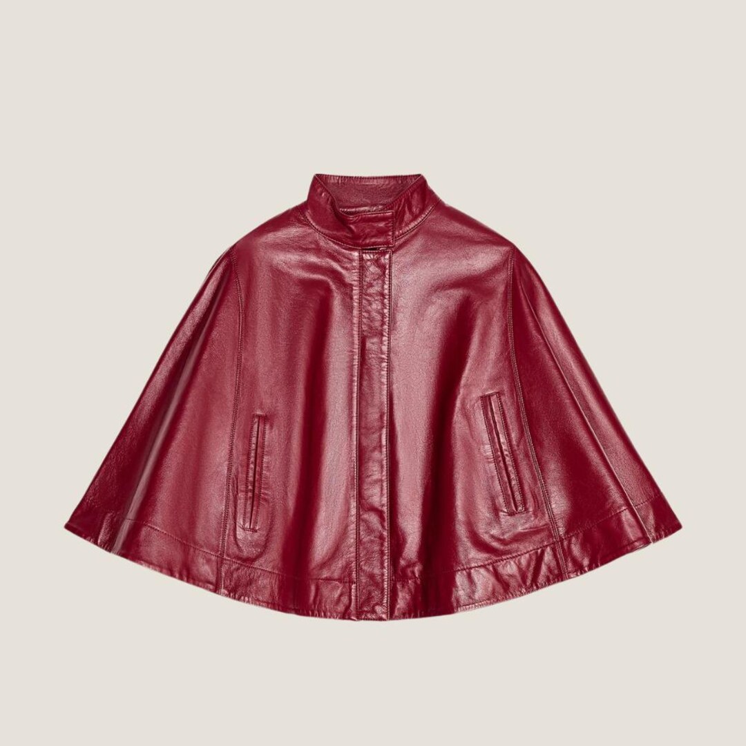 Red Leather Cape for Women – Handmade Poncho Cloak – Genuine