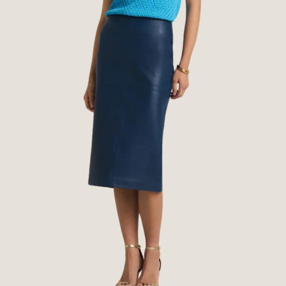 Gonna midi in pelle fatta a mano per donna Gonna in pelle di