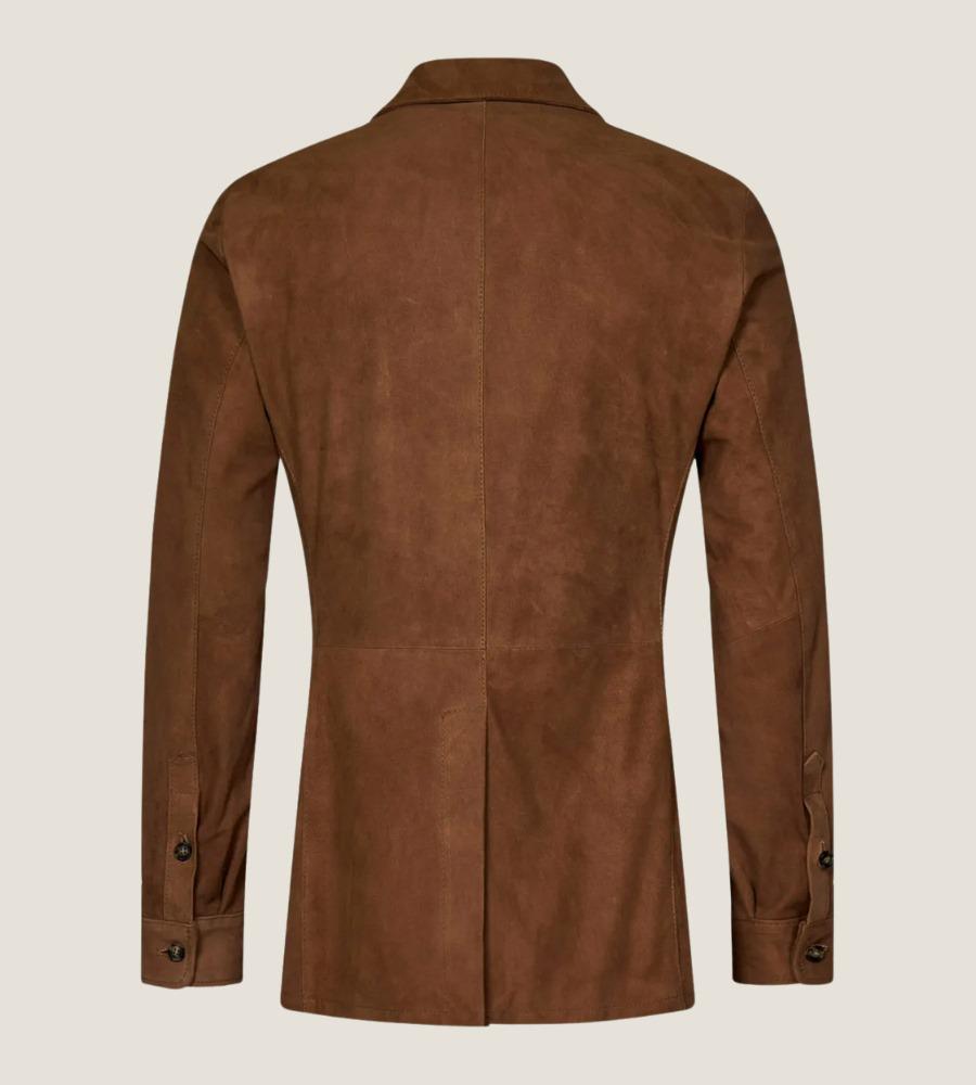 Blazer Costume Décontracté Homme Col Montant - Veste Daim Manches Longues Coupe Slim Vintage Automne