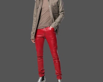 Pantalon En Cuir D'Agneau Style Motard - Noir - Taille 38 - Doublure Polyester - 4 Boutons - 9