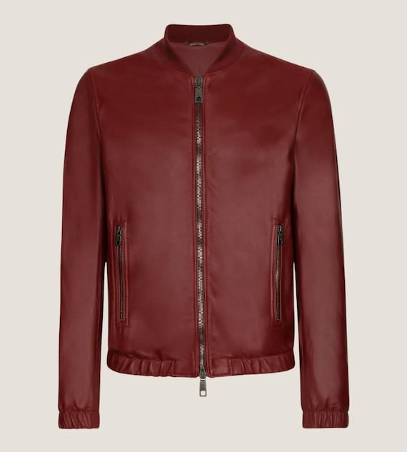 Chaqueta de cuero burdeos para hombre Chaqueta bomber de piel de