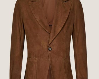 Men's Vintage Brown Suede Blazer - Handmade Slim Fit Leather Coat