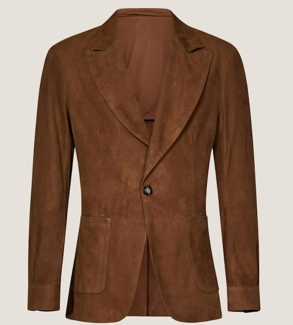 Men's Vintage Brown Leather Suede Blazer Men's Handmade Suede