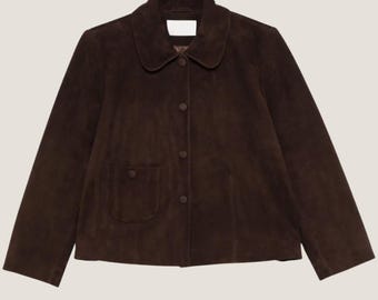 Chaqueta corta de ante marrón hecha a mano - Estilo camisa vaquera