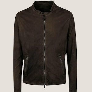 Vintage Brown Suede Jacket Men - Zip Up Suede Coat - Classic Retro Suede Outerwear - Genuine Leather Jacket - Minimal Streetwear Jacket