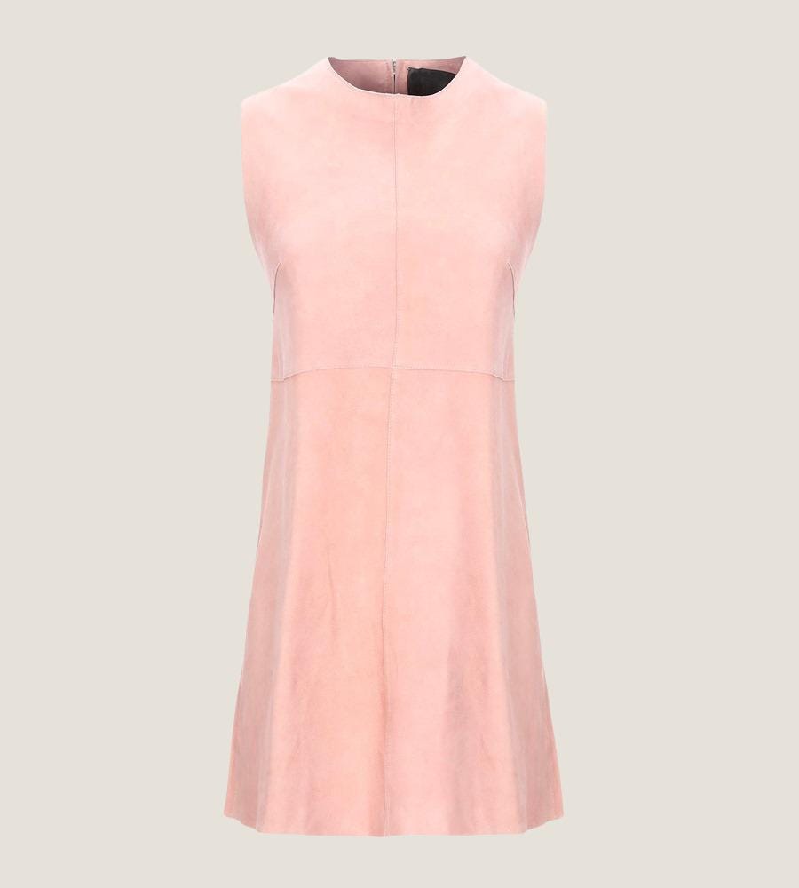 Handmade Pink Leather Mini Dress - Sleeveless A-Line Party Dress Handmade Pink Leather Mini Dress - Sleeveless A-Line Party Dress