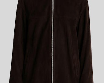 Handmade Goatskin Suede Jacket – Minimalist Dark Brown Zip-Up