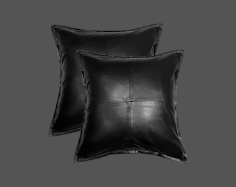 Lambskin Leather Pillow Covers – Modern Black Cushion, Set of 2