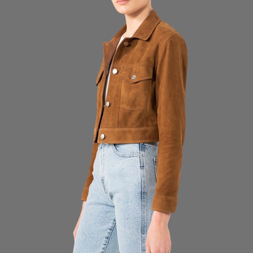 【BAON】Detone suede cropped collar jacket 206259653-1-tan