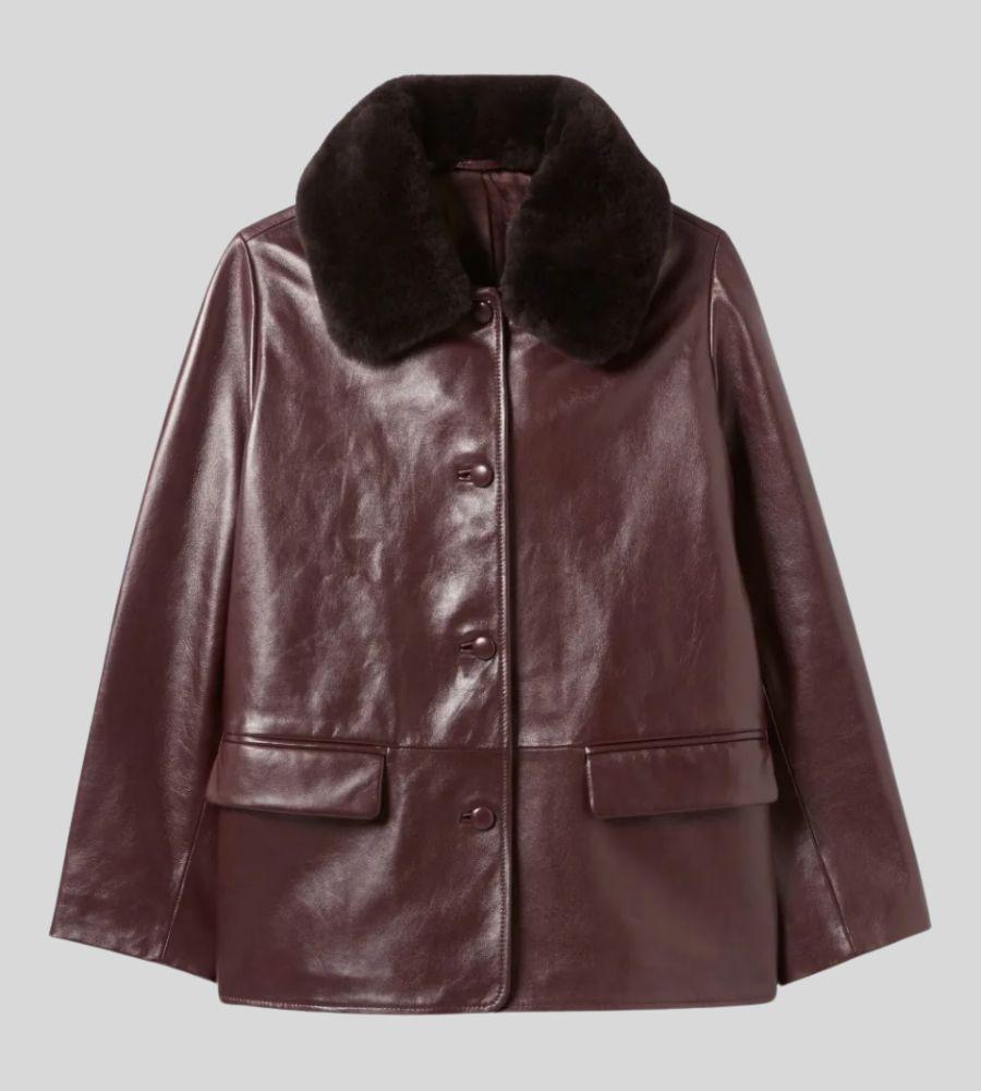 レディース バーガンディ レザージャケット - ハンドメイドレザー