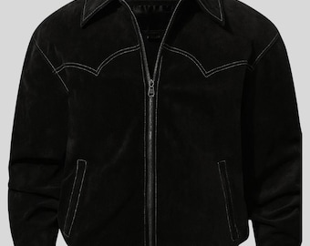 Handmade Black Suede Bomber Jacket – Western Stitch, Sheepskin Leather