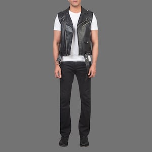 Black Biker Leather Vest For Men, Mens Leather Motorcycle Vest, Biker Style Vest, Best Gift For Him, A vintage mens clothing fashion staple.