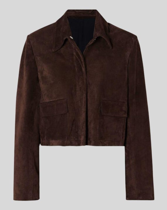 Handmade Dark Brown Goatskin Suede Cropped Jacket – Luxury Outerwear