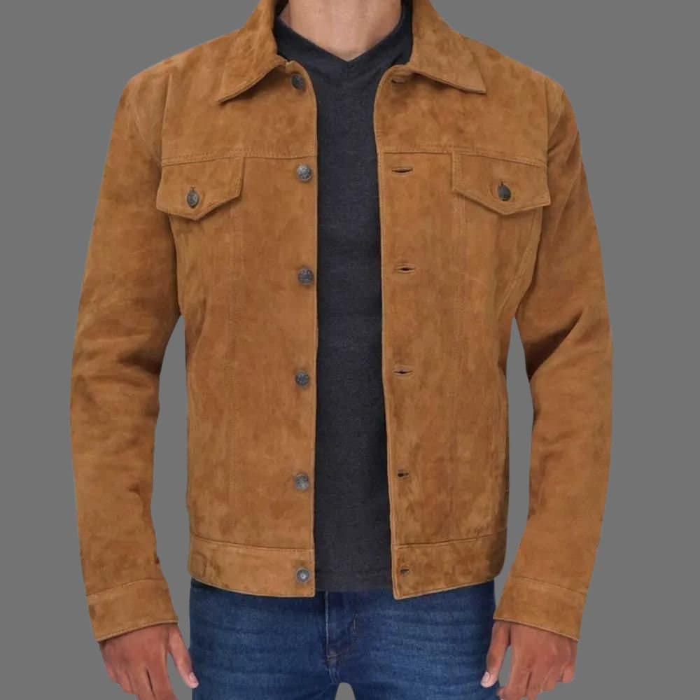 Mens Brown Suede Trucker Jacket, Genuine Leather Western Bomber - Etsy
