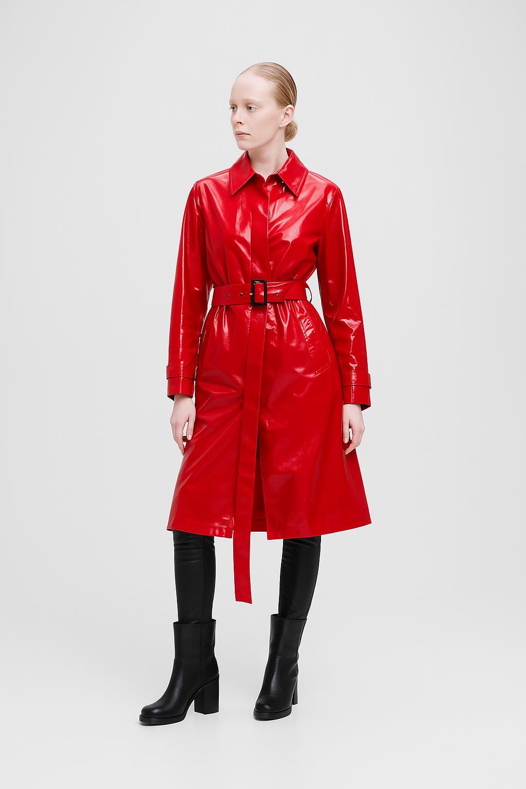 Damen Mantel Roter Lackmantel Kaufen Trench Coat Lack Mantel Rot