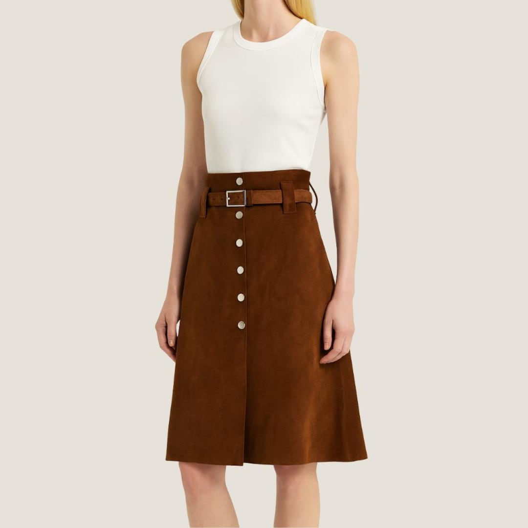 Jupe En Daim Marron - Taille 38 - Style Crayon, Très Bon état