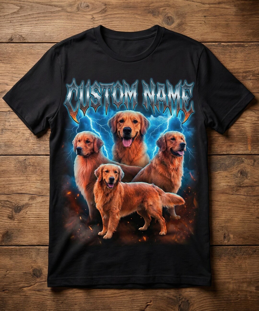Custom Golden Retriever Heavy Metal T-shirt, Personalized Dog Portrait ...