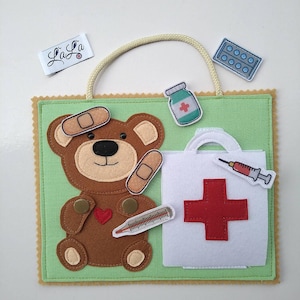 Kranker Bär, Quiet Book Card, Quiet Book, Quiet Book Page, Belegtes Spielzeug, Didaktisches Spielzeug, Aktivitätsspielzeug, Montessori, Lernspielzeug, Spielzeug 2-5 Jahre