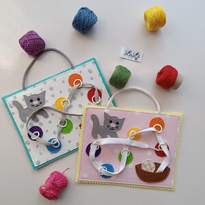 Bespannung mit einem Kätzchen, Quiet Book Card, Quiet Book, Quiet Book Page, Fleißiges Spielzeug, Didaktisches Spielzeug, Beschäftigungsspielzeug, Montessori, Lernspielzeug,