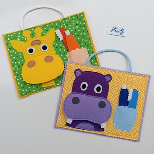 Quiet Book Karte, Giraffe, Nilpferd, Zähneputzen, Quiet Book, Quiet Book Page, Didaktisches Spielzeug, Beschäftigungsspielzeug, Montessori, Lernspielzeug