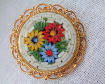 Vintage Italian Mosaic Coat Brooches / Pin