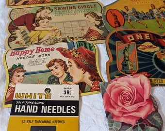 Vintage circa 1950's to 1960's sewing needle book, Happy Home, 66 of 70 needles present