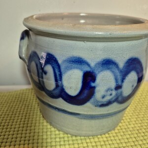 Vintage  Blue Pottery German Westerwald Stoneware Crock Rare  Glazed  Cobalt Blue Loops 19 Century
