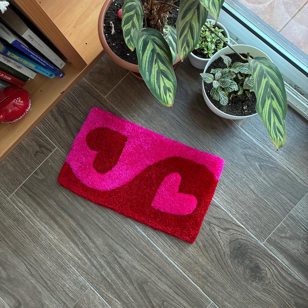 Red Heart Rug Patterns Red Heart Tufted Rug - Handmade Rectangle Rug, Valentines Day Gift ...