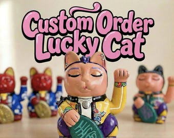 Personalised Lucky Cat Maneki Neko Figurine: Hand Painted Custom