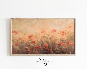 Spring Frame TV Art, Vintage Painting of a Poppy Field, Muted Colors, Easter Oil Painting, Samsung Frame TV Art, Digital Download, Poster