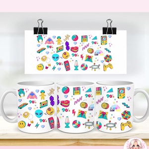 90&#39;s baby, 11oz Mug Wrap, Sublimation Design, Digital download, Coffee Cups, PNG, Cricut Mug Press, 2000&#39;s, y2k, Template, Gameboy, Retro