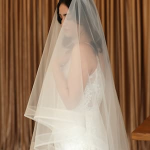 Horsehair trim drop veil,Horsehair Veil,Soft Pure White Crinoline edge veil with blusher,Bridal cascading veil,Wedding Veil,Two tier veil