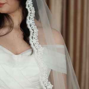 Lace Mantilla Wedding Veil pearl beaded lace veil Lace Edge Bridal Veil, Mantilla Lace Wedding Veil, Lace Veil, Church Wedding Veil