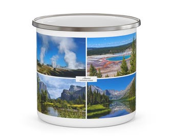Scenic Parks Enamel Camp Mug: Outdoor Coffee Cup, Hiker Gift
