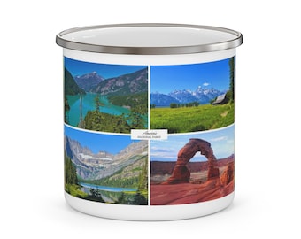National Parks Enamel Mug: Scenic Camping Coffee Cup, 12oz