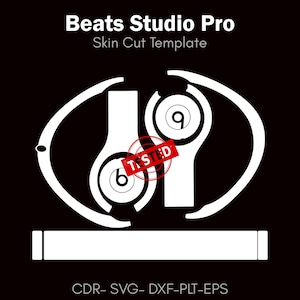 May include: White skin cut template for Beats Studio Pro headphones, with the word "TESTED" stamped on the design. The design includes the numbers 6 and 9. The text "Beats Studio Pro Skin Cut Template" is at the top.